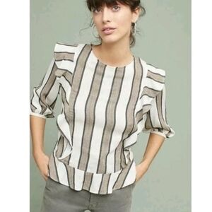Anthropologie Isabella Sinclair Johanna Striped Ruffle Blouse Top NWT